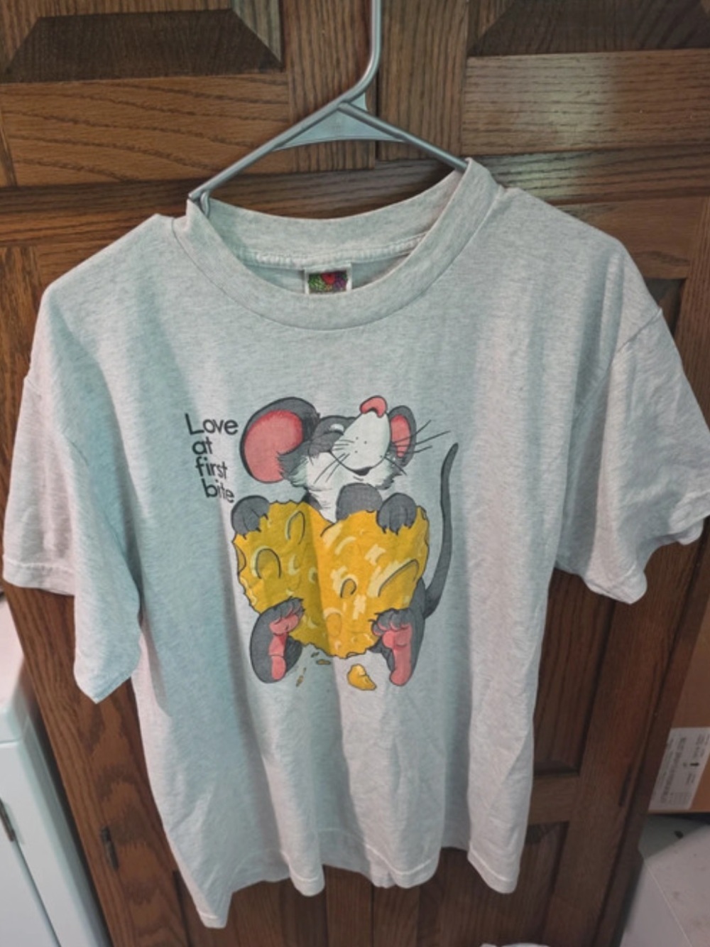 Fruit of the Loom Light Gray Tee with Mouse & Yellow Cheese Graphic